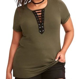 TORRID Deep V Lace Up Cuffed Arms T-shirt
